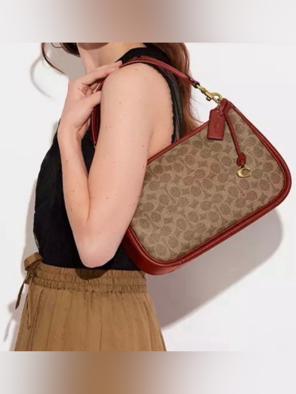 Coach Brown Signature Canvas Shoulder Bag with Saddle Trim - Picture 8 of 8